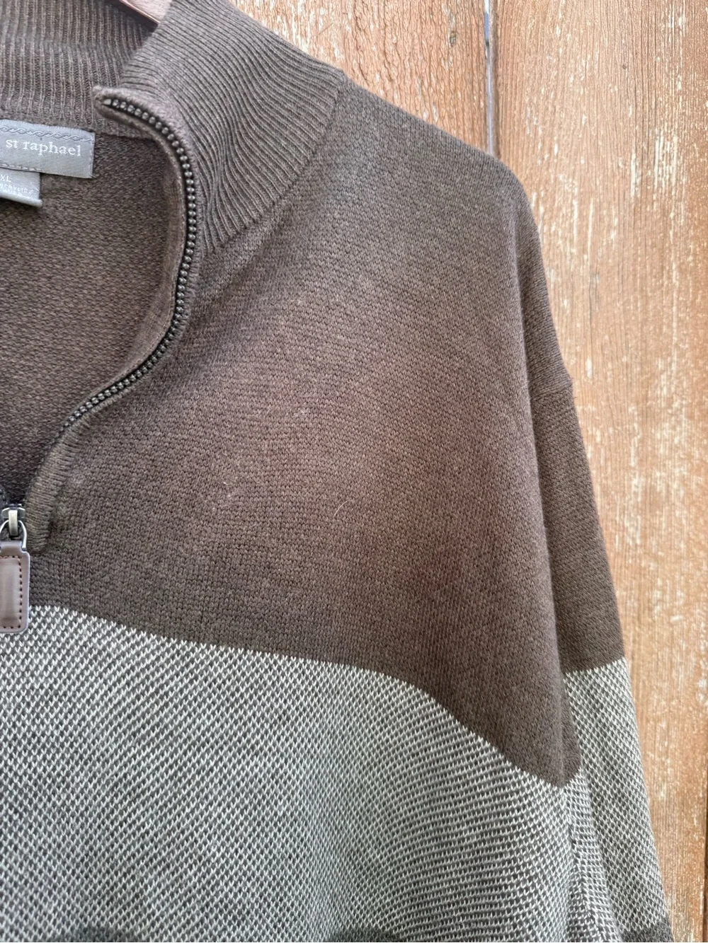 Tricots St Raphael Men's Brown Gray Striped Quarter Zip Acrylic Sweater Size XL